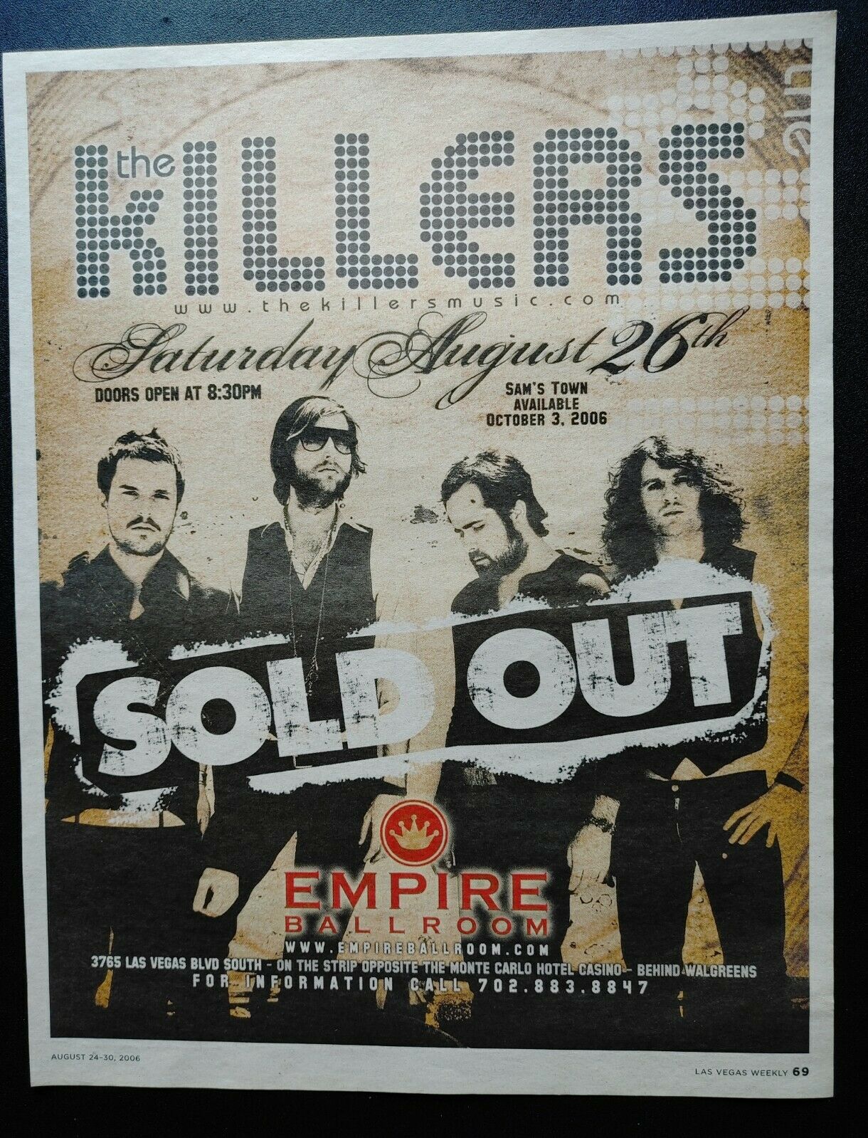 The Killers Sold Out 2006 Empire Ballroom  Las Vegas Promo Ad