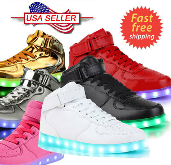 Unisex Led Light High Top Shoes Lace Up Luminous Casual Men Women Sportswear
