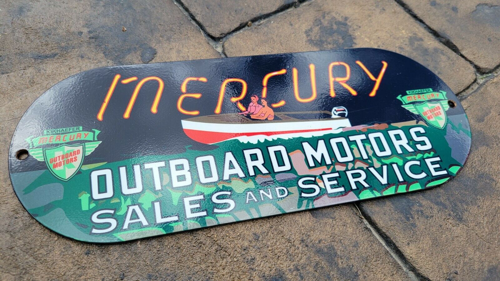 Old Vintage Marine Mercury Motor Gasoline Porcelain Gas Heavy Metal Sign Boat
