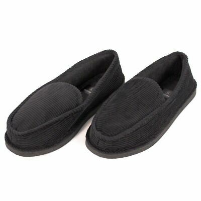 Mens House Slippers Black Corduroy Slip On Moccasin Shoes For Indoor Outdoor -18