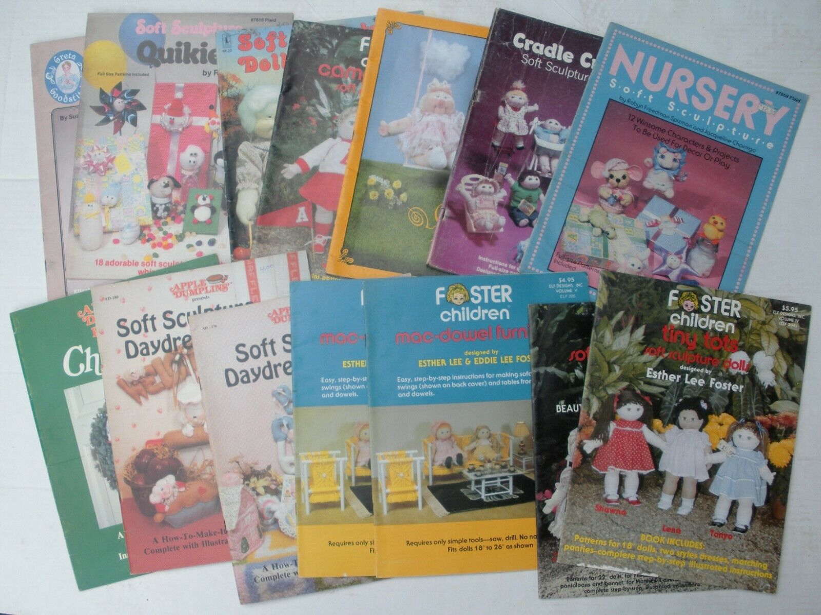 Lot Of 14 Soft Sculpture Doll Craft Pattern Books Magazines. Mostly 1980's