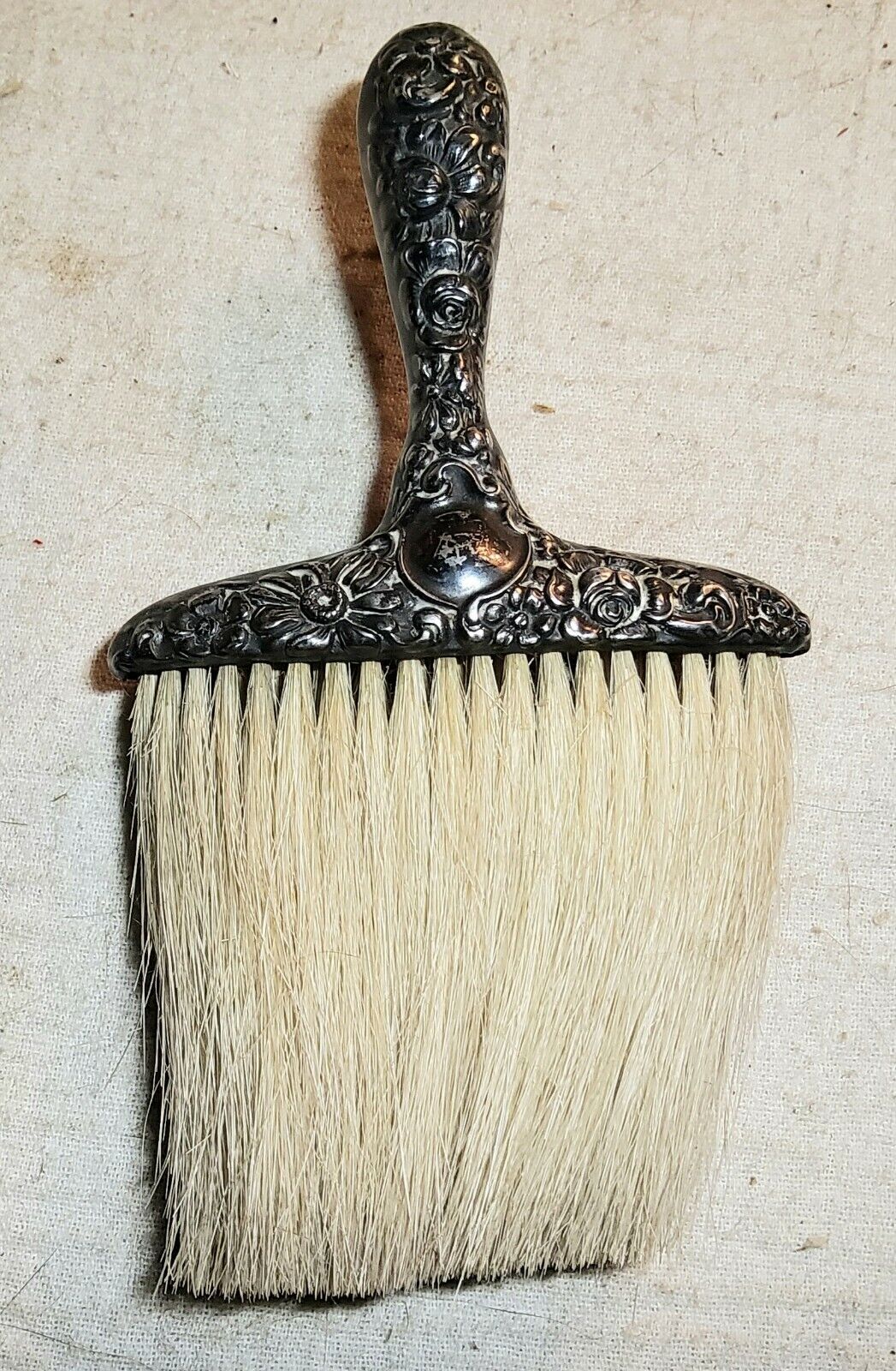 Antique Fancy Ornate Designed Sterling Silver Handled Small Clothes Or Hat Brush