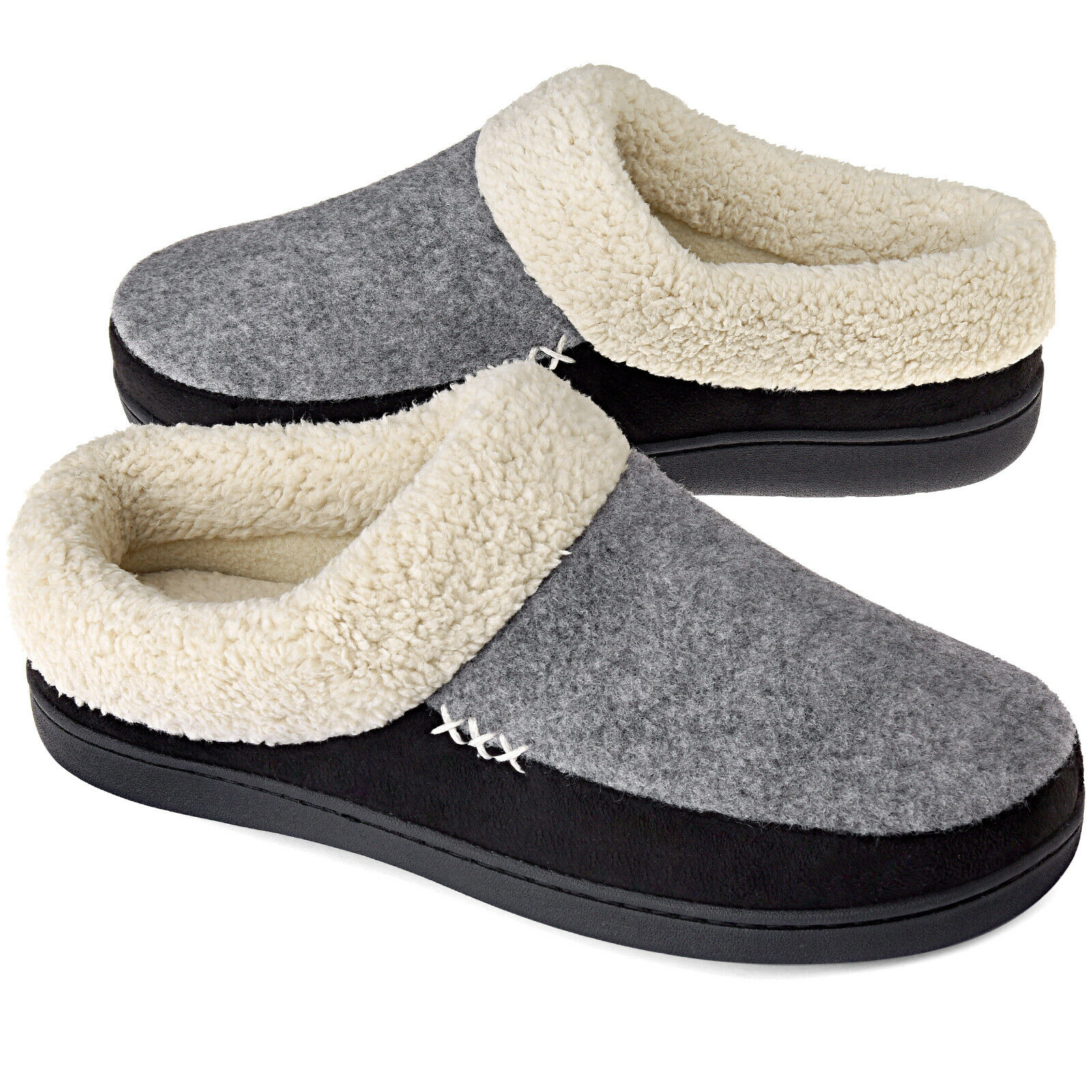 Vonmay Men's Memory Foam Comfort Slippers Wool-like Lining Slip On House Shoes