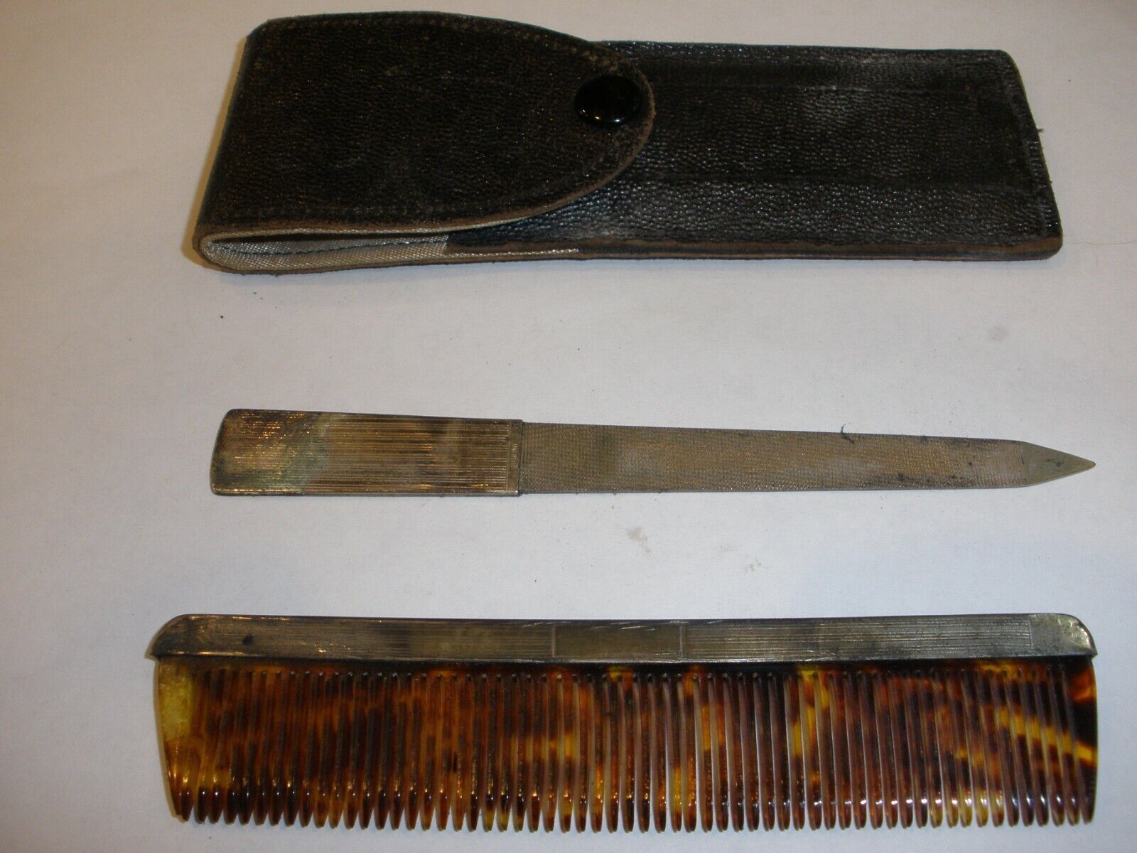 Antique Sterling Silver Men's File And Comb Set In Case