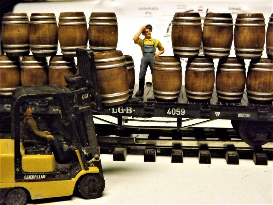 G Scale Whiskey Barrels Wine Barrels 1/24 Diorama Model Train Cargo Set Of 6