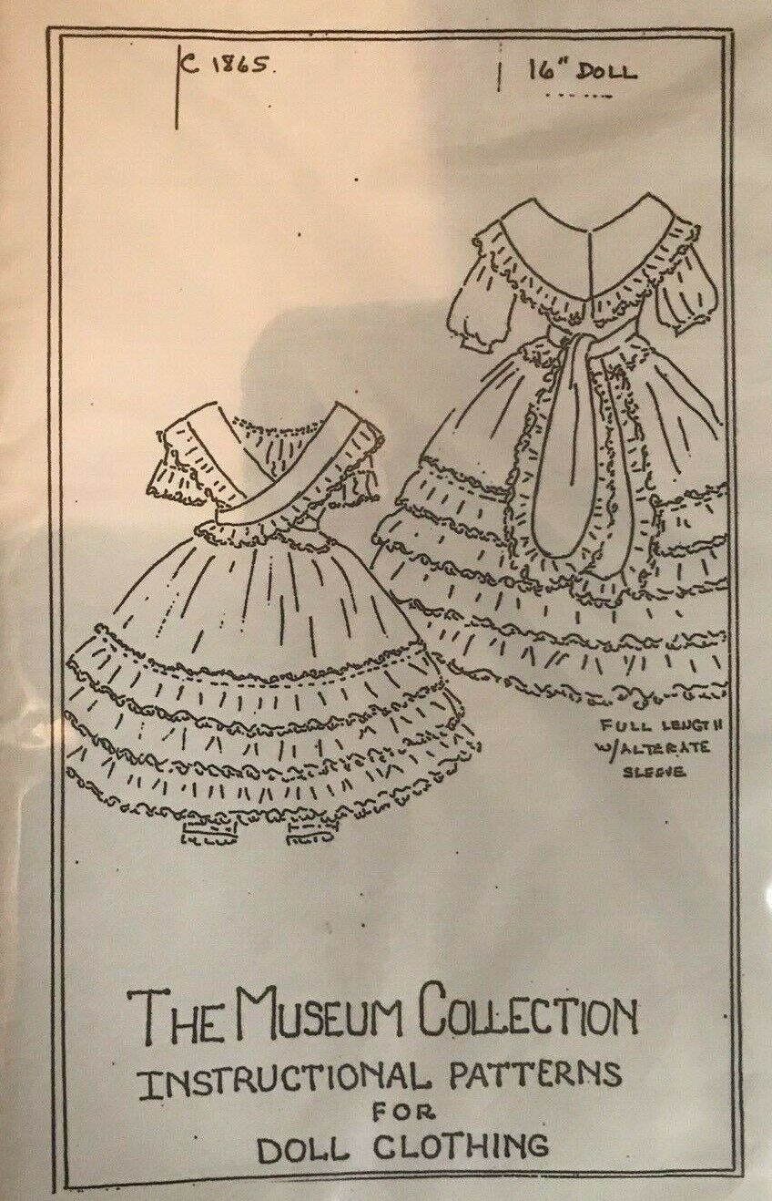 16"antique French Fashion Lady Doll Rohmer Huret @1865 Dress W/ Ruffles Pattern