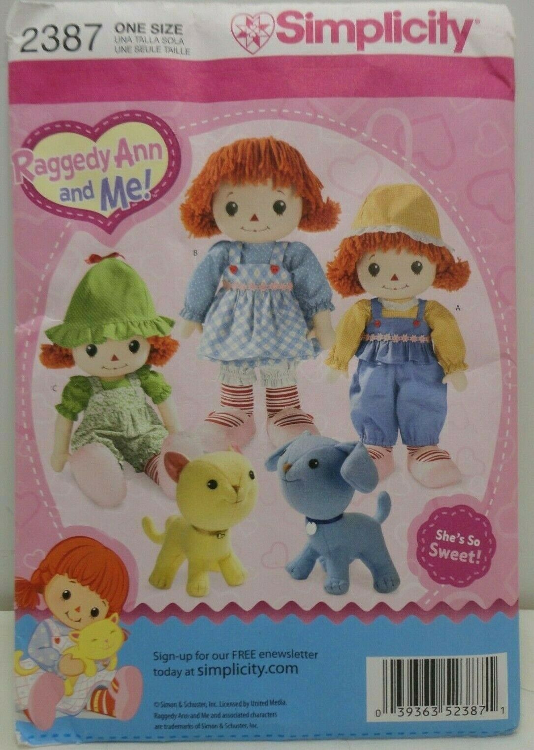Simplicity Craft Pattern 2387 Raggedy Ann And Me