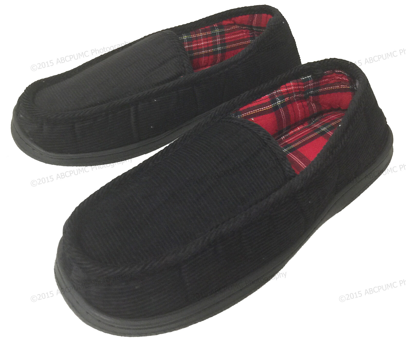 New Men's Close Back Slipper Black Corduroy Flannel Lining Moccasins House Shoes